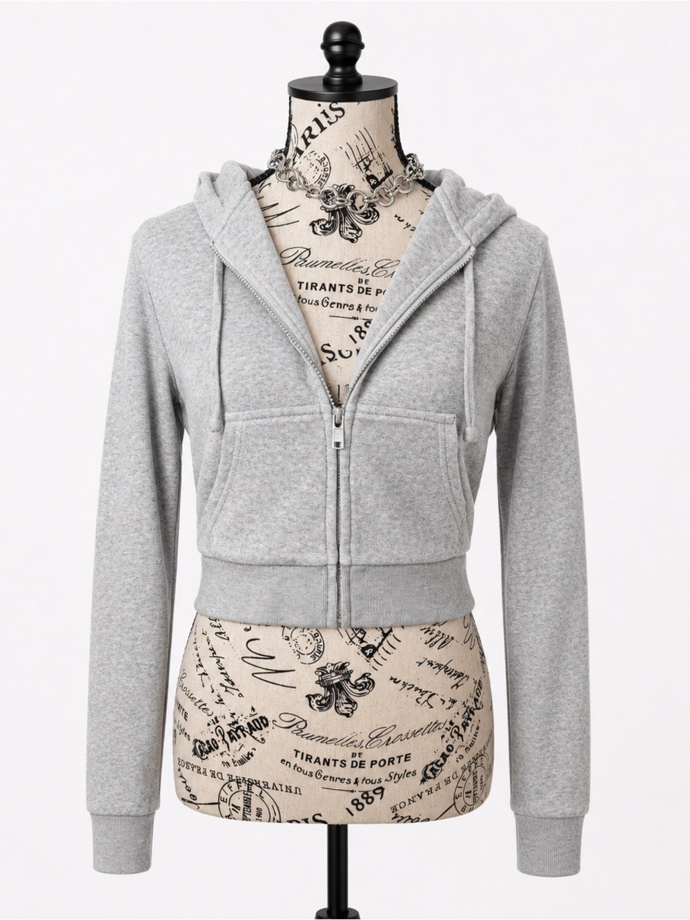 Brandy Melville Light Grey Cropped Zip Hoodie